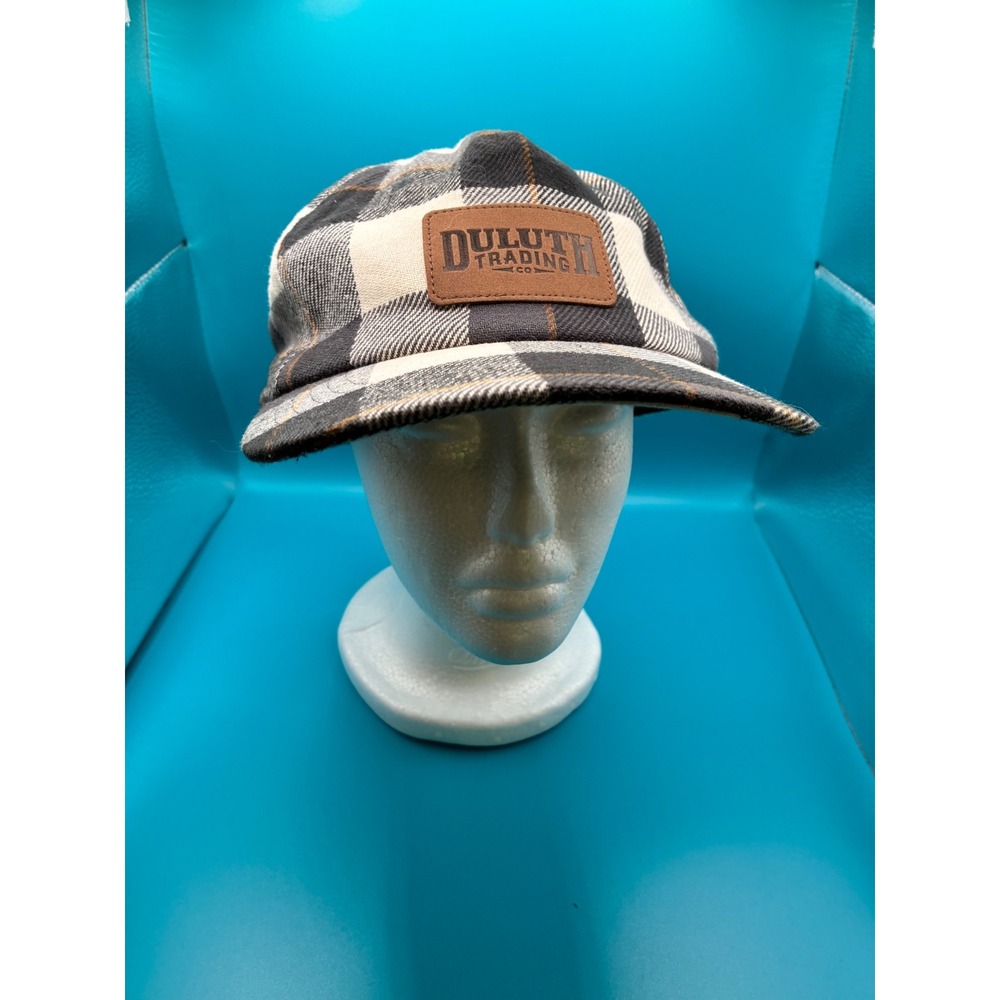 Duluth Trading Co Plaid Flannel Baseball Cap Hat Black Cream XL 2XL Adjustable